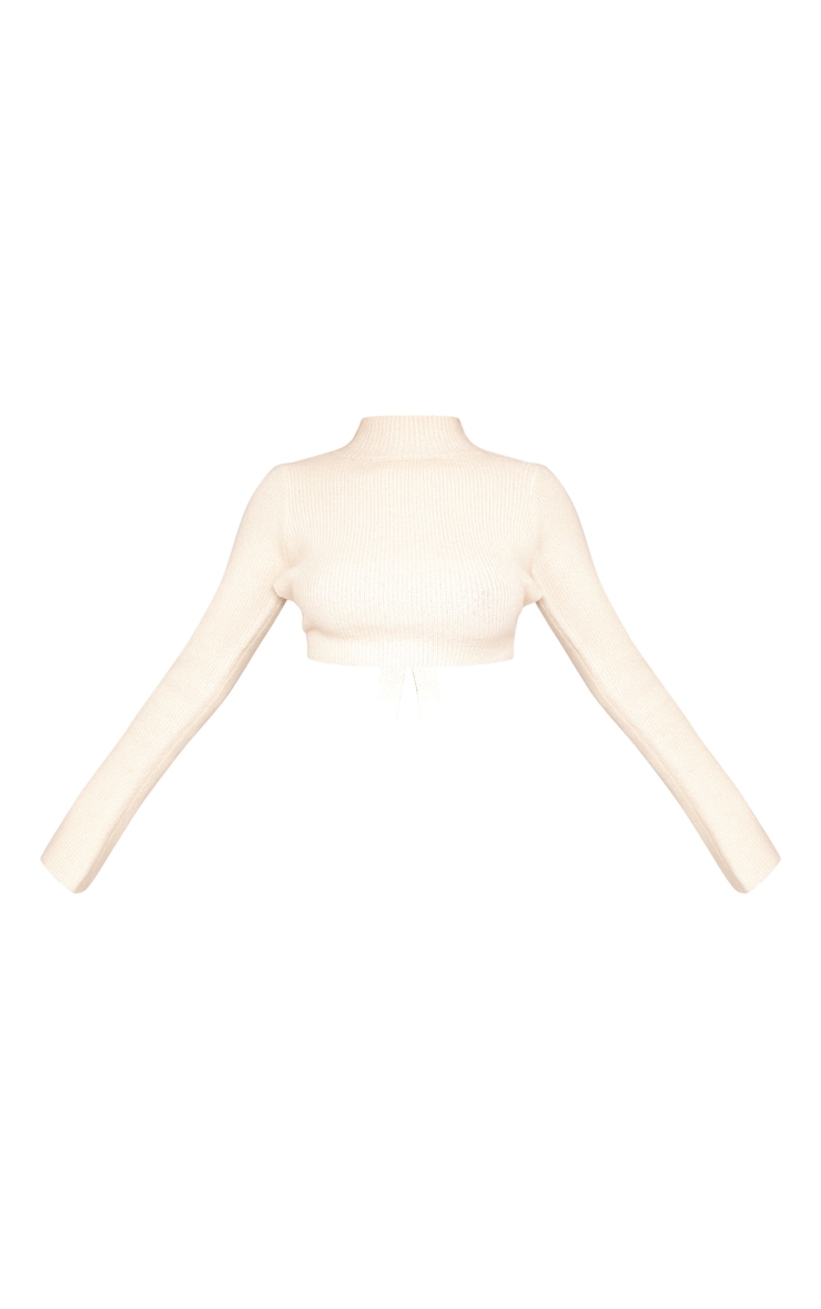 Cream Rib Knit Open Back Cropped Jumper image 5