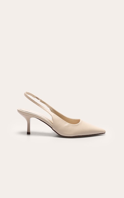 Escarpins pointus en PU crème à talon moyen et bride derrière