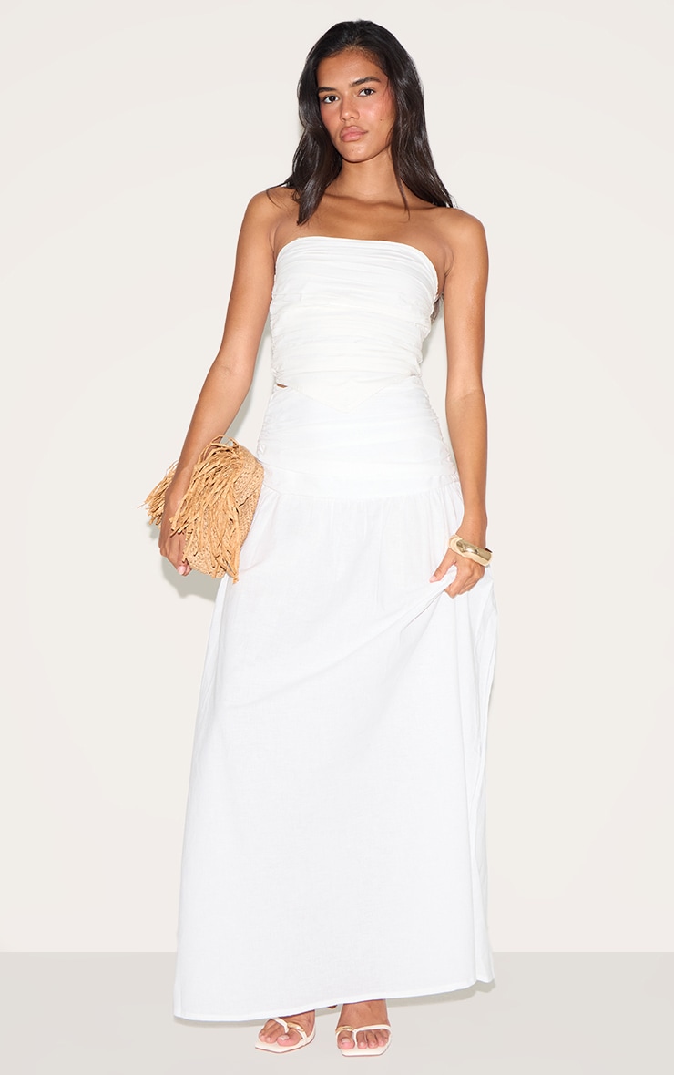 White Cotton Poplin Ruched Front Bandeau Top image 3