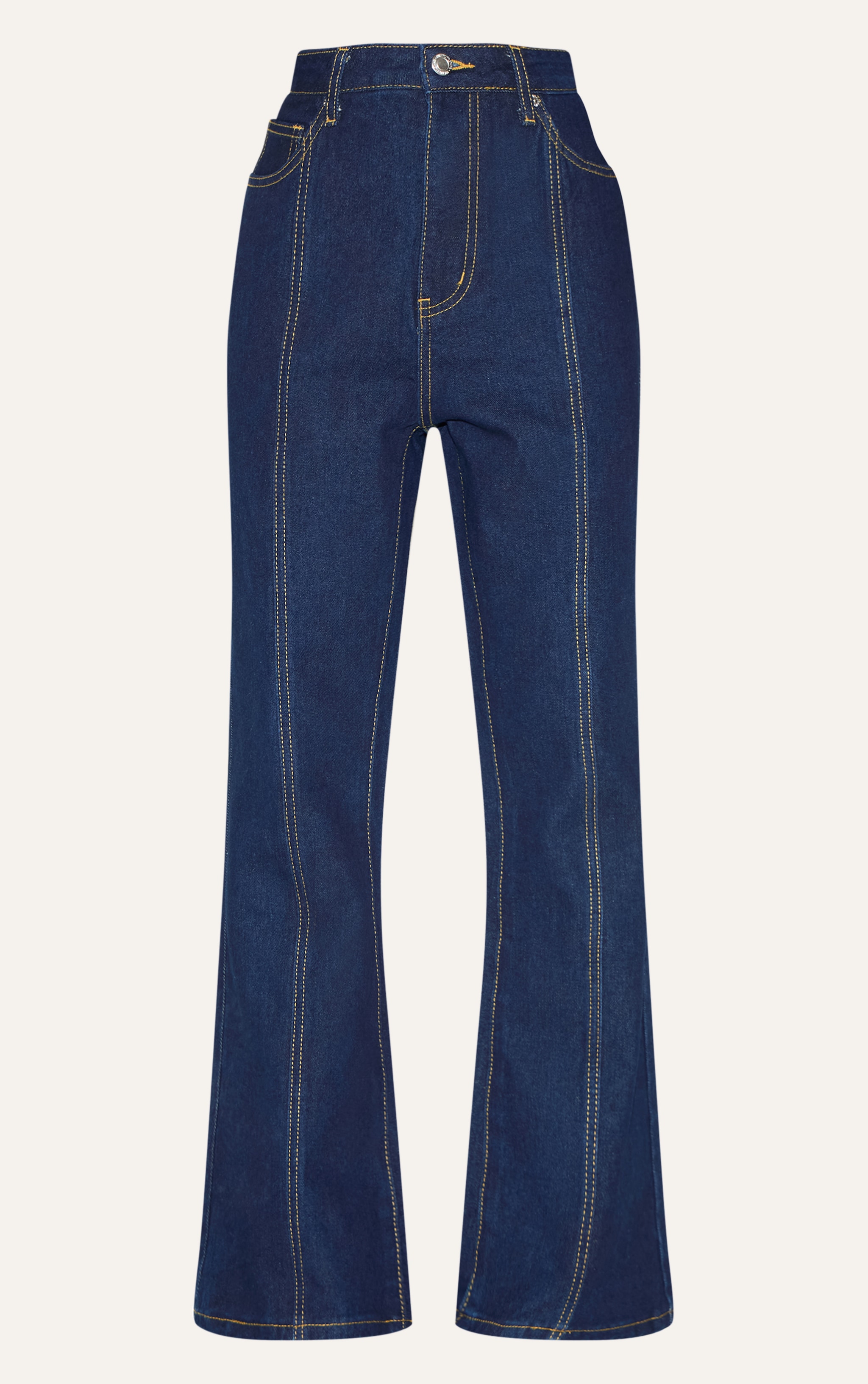 Petite Dark Indigo Contrast Seam Straight Leg Jeans image 5