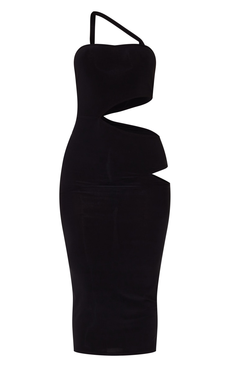 Black Slinky Strap Detail Multi Cut Out Midaxi Dress image 5