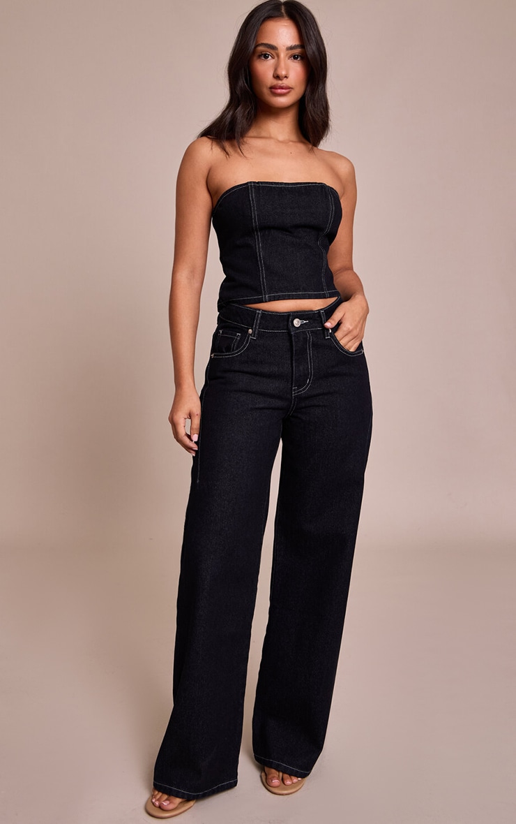 Petite Indigo Wide Leg Side Seam Detail Jeans