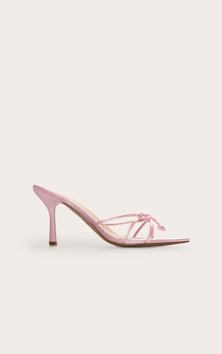 Mules rondes satinées rose tendre à talon aiguille moyen et noeud image 2