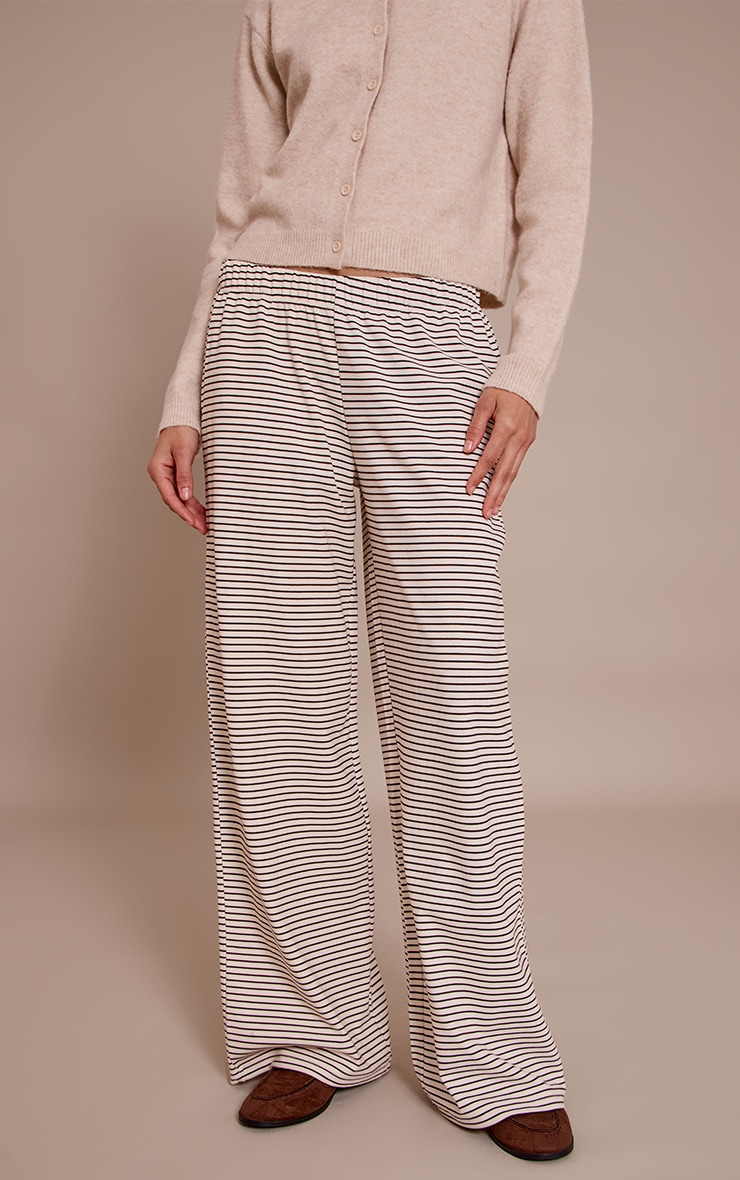 Pantalon large en coton épais chocolat à rayures image 2