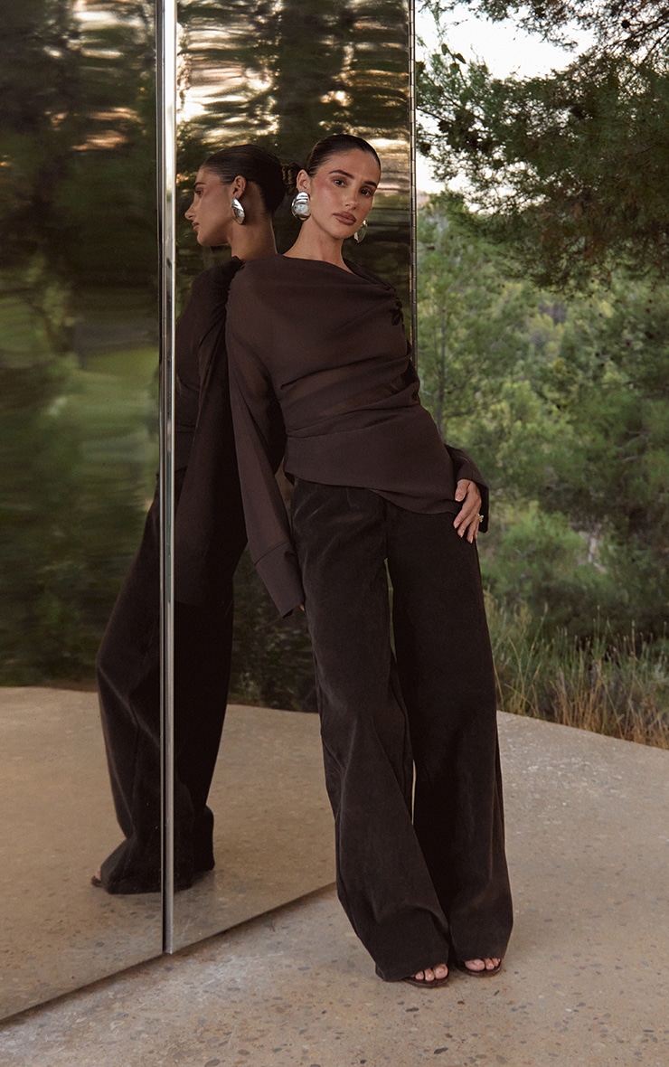 Dark Chocolate Faux Suede Straight Leg Pants image 3
