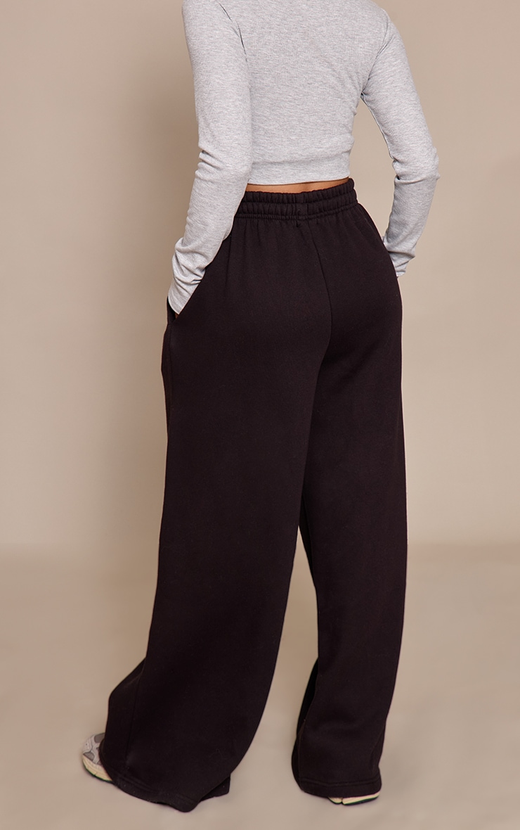 Petite Black Super Wide Leg Elasticated Waist Sweatpants image 3