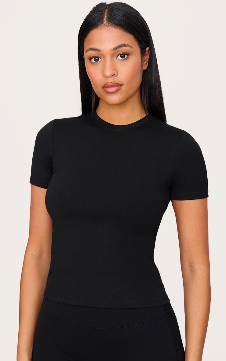 Tall Black Sculpt Longline Short Sleeved Gym Top image 4