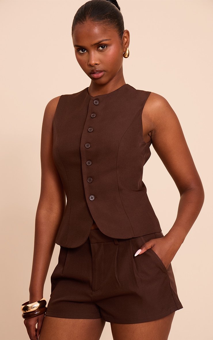 Chocolate Tailored Woven Vest image 1