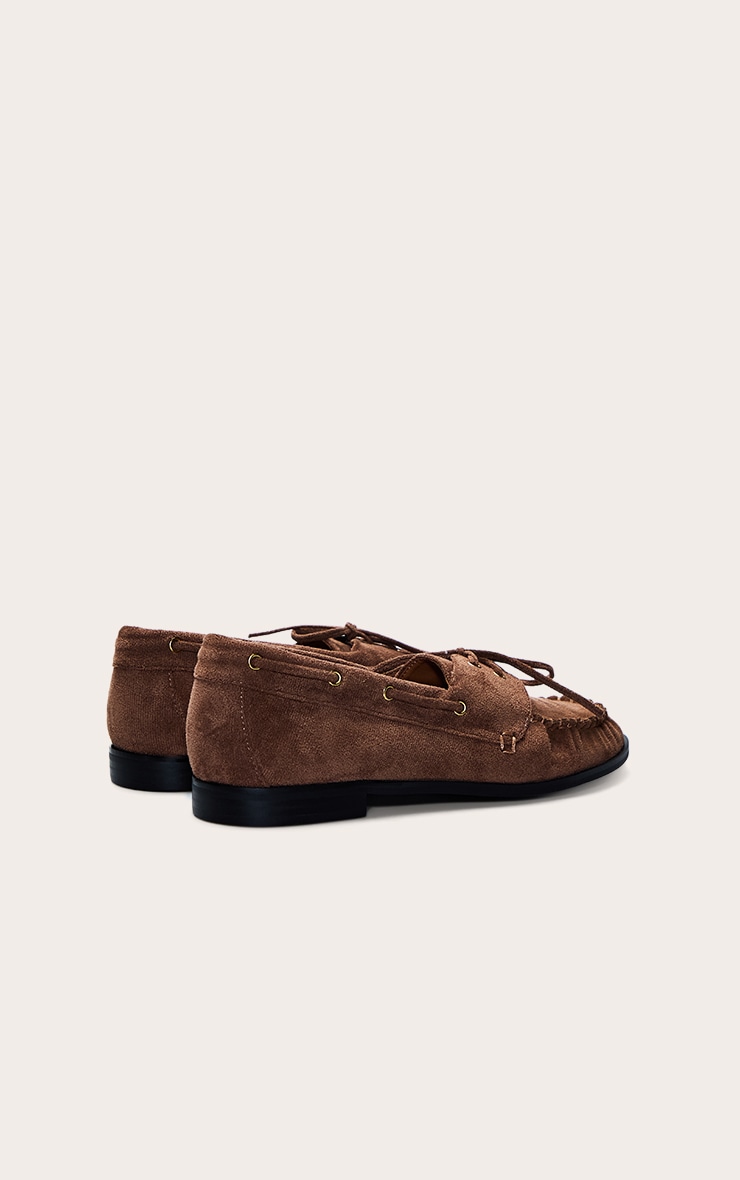 Chocolate Faux Suede Ruched Lace Up Loafer image 4