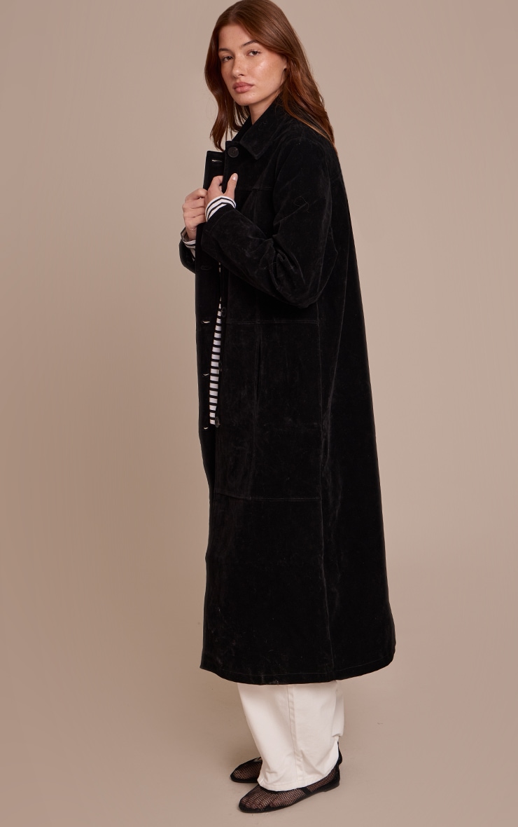 Manteau long en suédine noire à boutons image 3