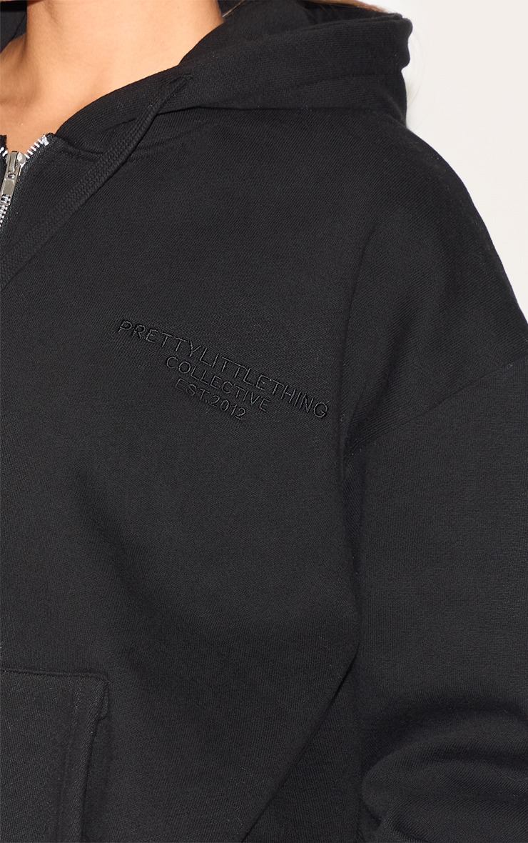 PRETTYLITTLETHING  Black Premium Embroidered Zip Front Oversized Hoodie image 4