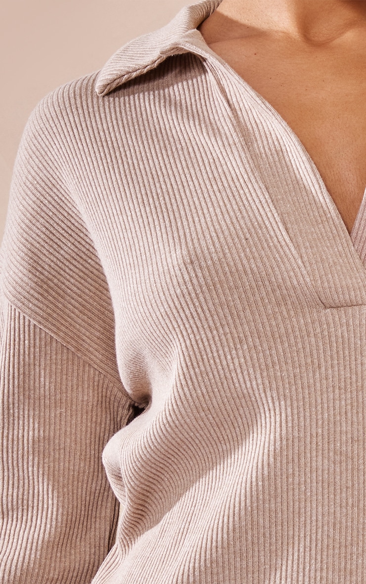 Stone Rib V Neck Oversized Sweater Dress image 4