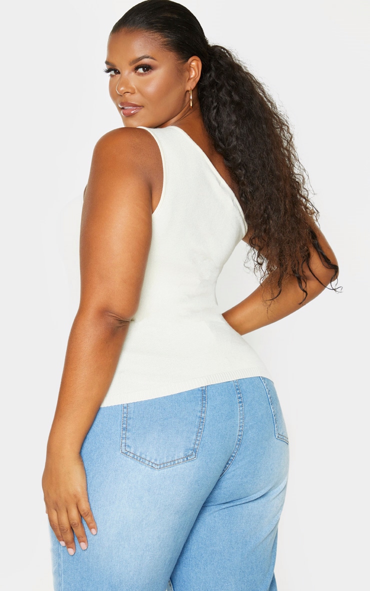 Plus Cream Knitted One Shoulder Top image 2
