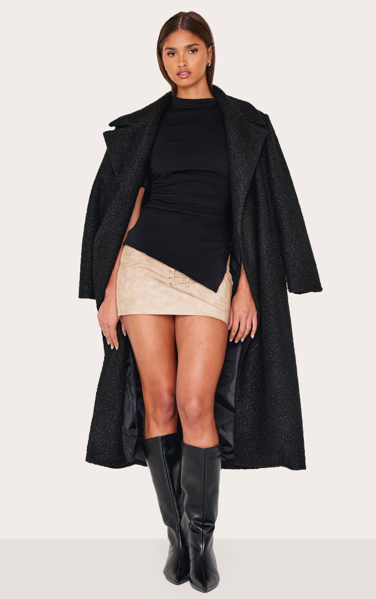 Black Cotton Ruched Side Asymmetric Hem T-shirt image 3