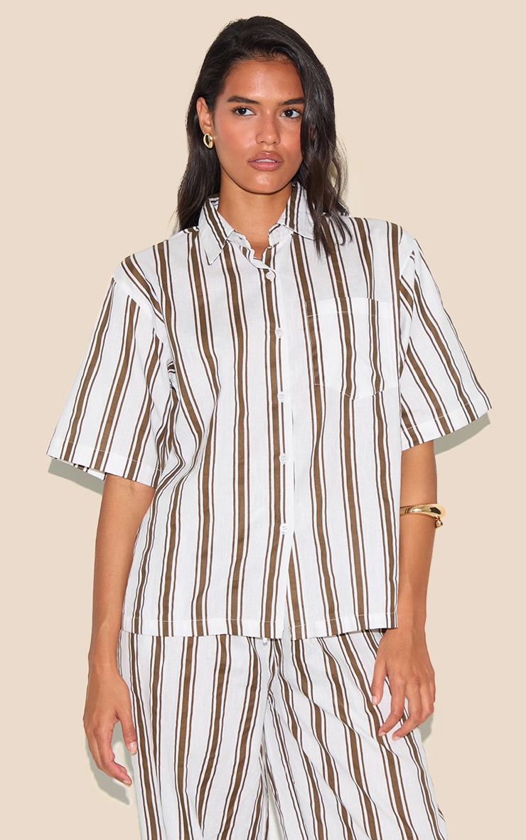 Chemise oversize beige à rayures image 1