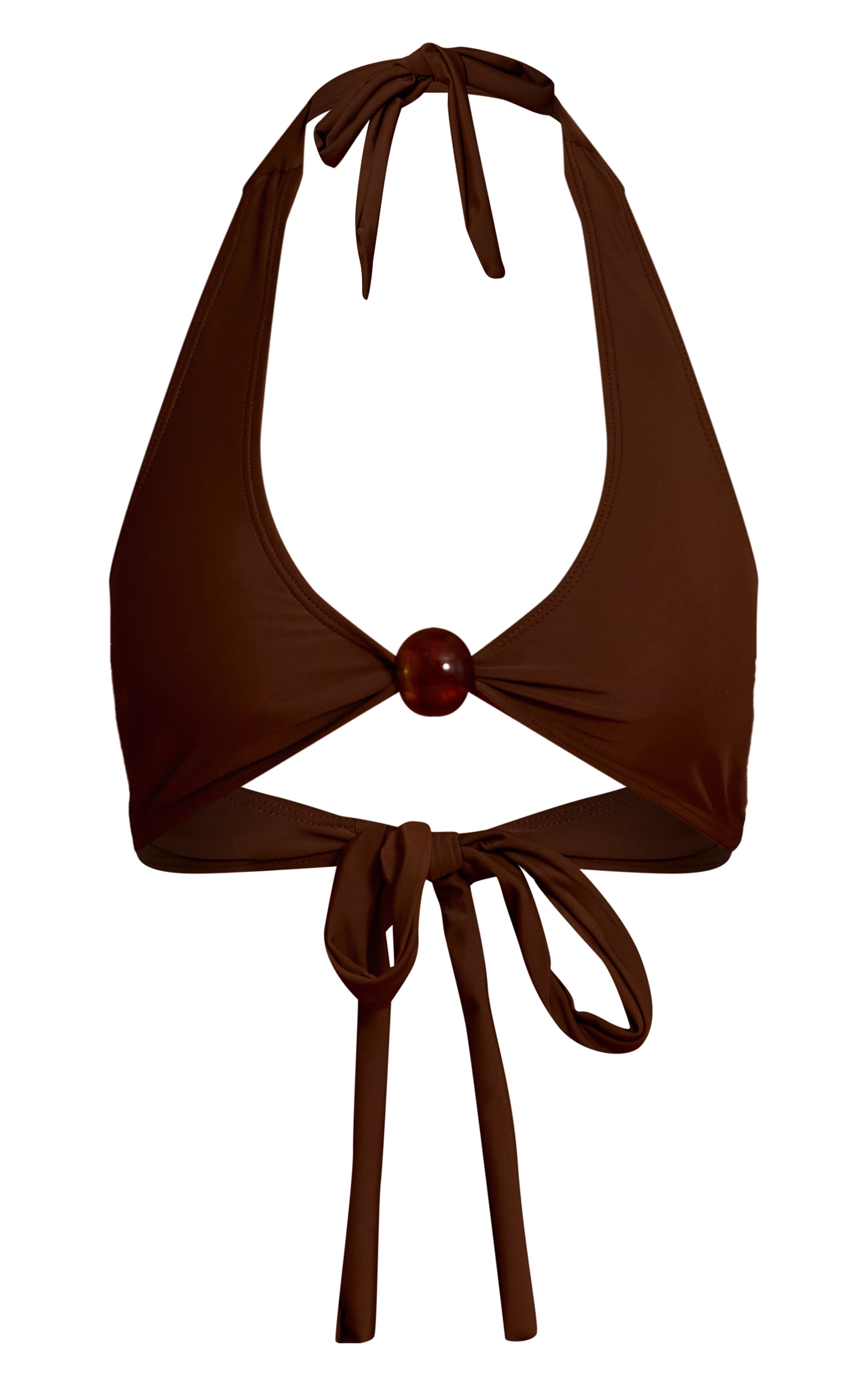 Haut de maillot de bain chocolat à dos nu et boule en résine image 5