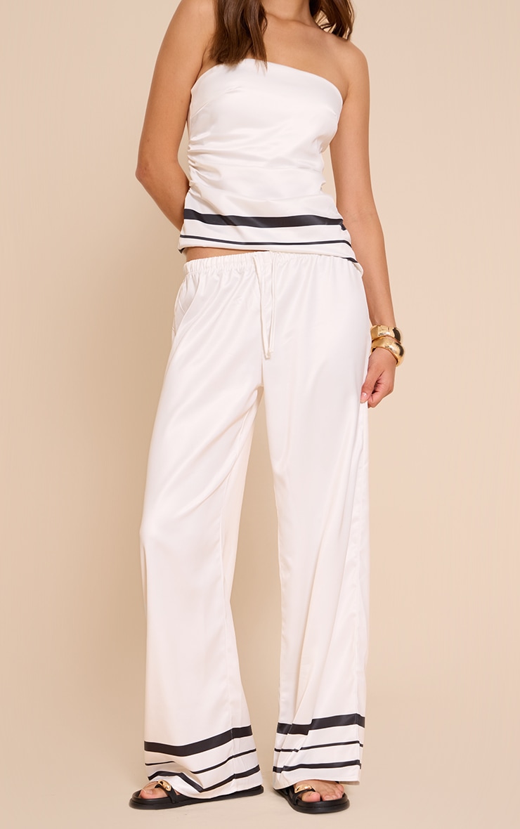White Satin Striped Wide Leg Pants image 2