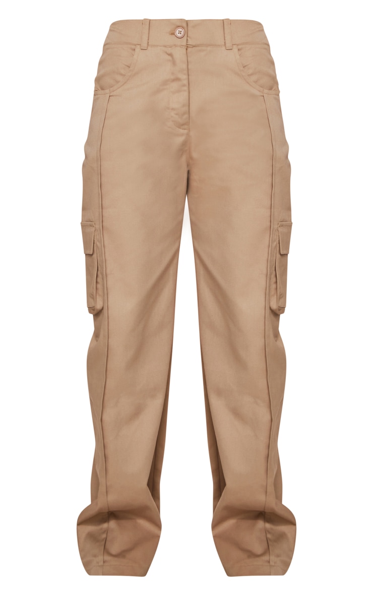 Camel Twill High Waist Side Pocket Wide Leg Trousers image 5