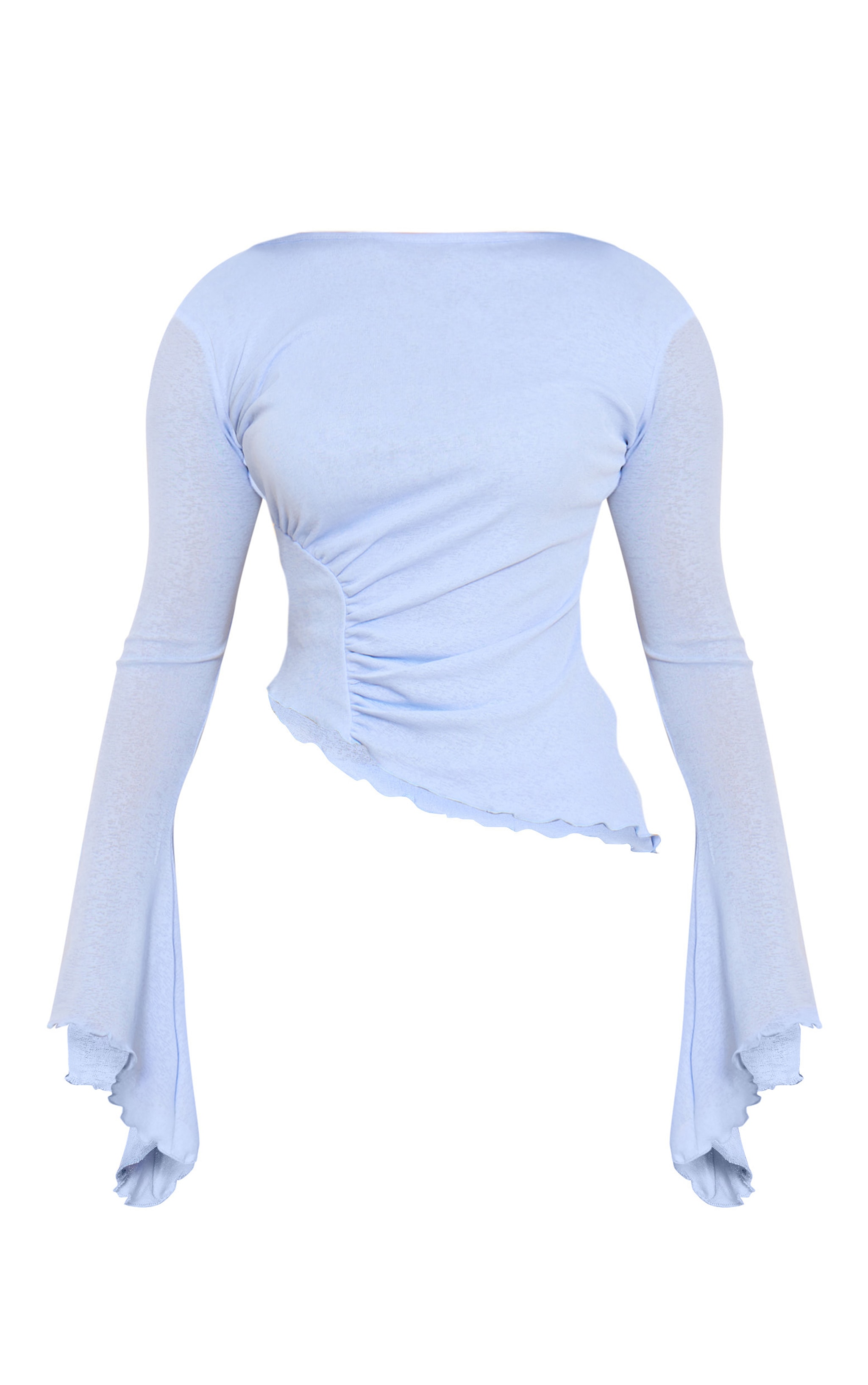 Light Blue Burnout Mesh Flare Sleeve Long Top | Co-ords
