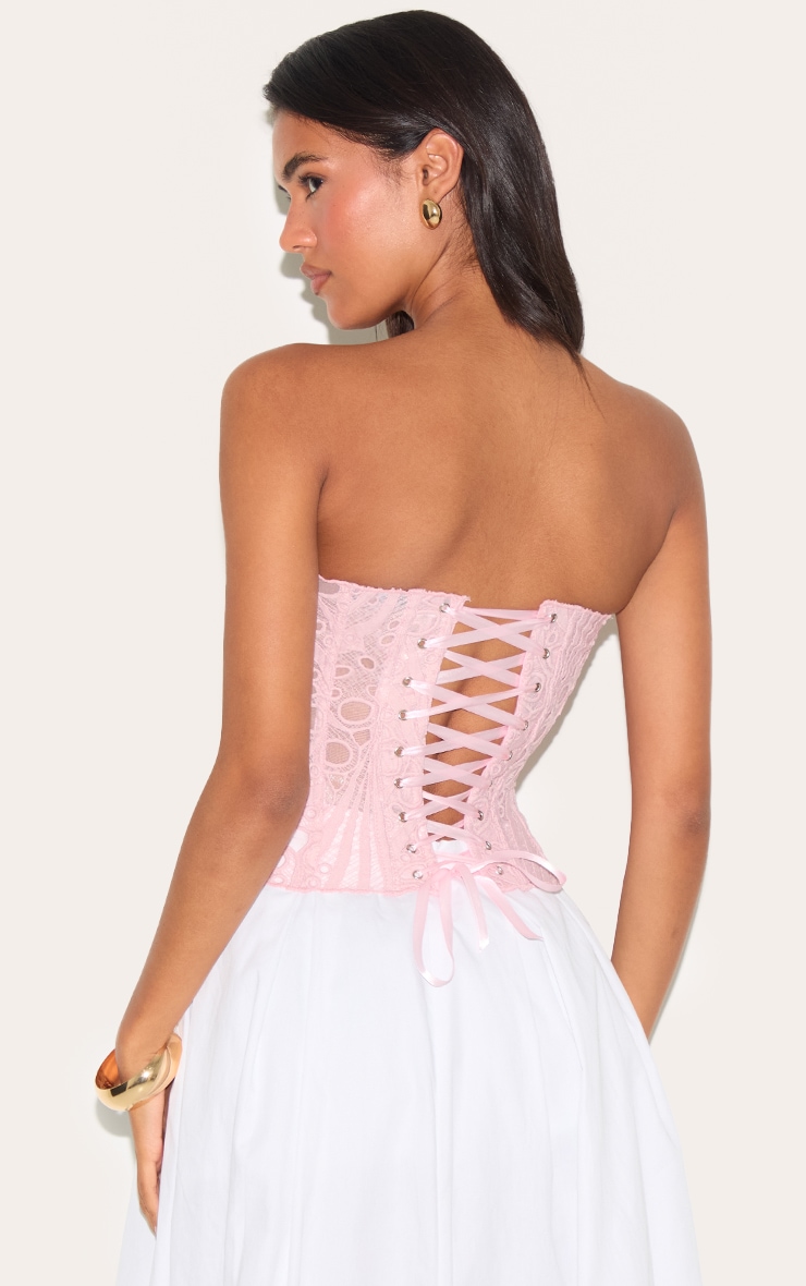 Pale Rose Textured Sheer Floral Lace Corset image 2