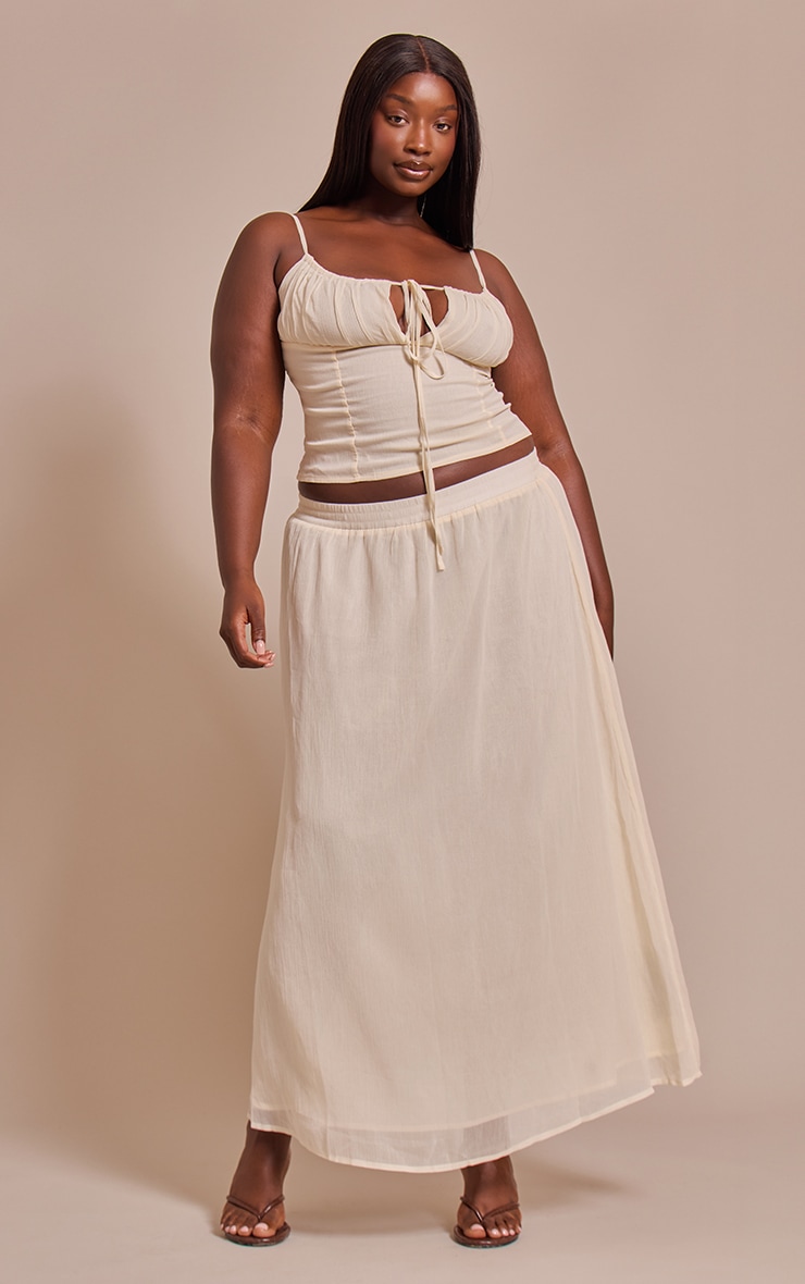Plus Butter Cream Chiffon Ruched Bust Top image 3