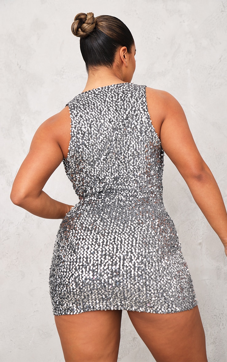 Shape Silver Sequin Cowl Front Bodycon Dress image 2