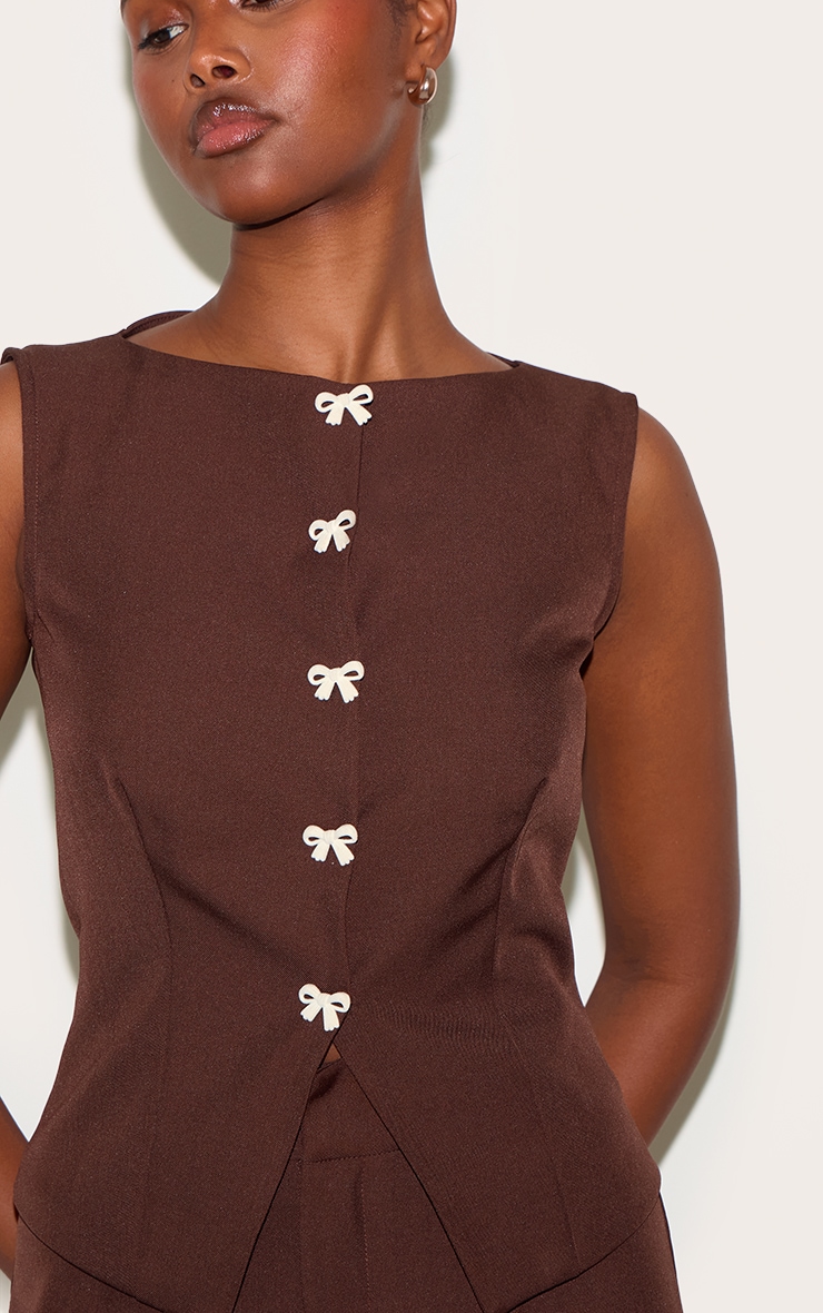 Chocolate Brown Contrast Velvet Mini Bow Detail Vest image 4