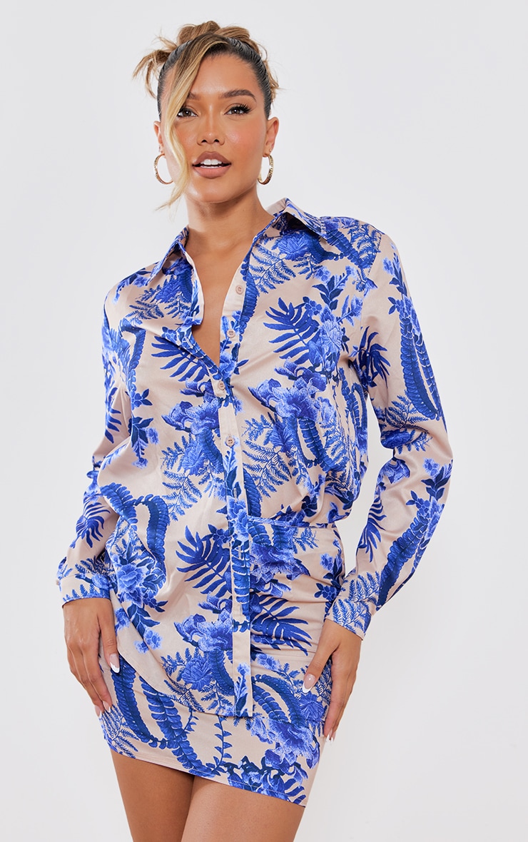 Nude Floral Print Oversized Shirt