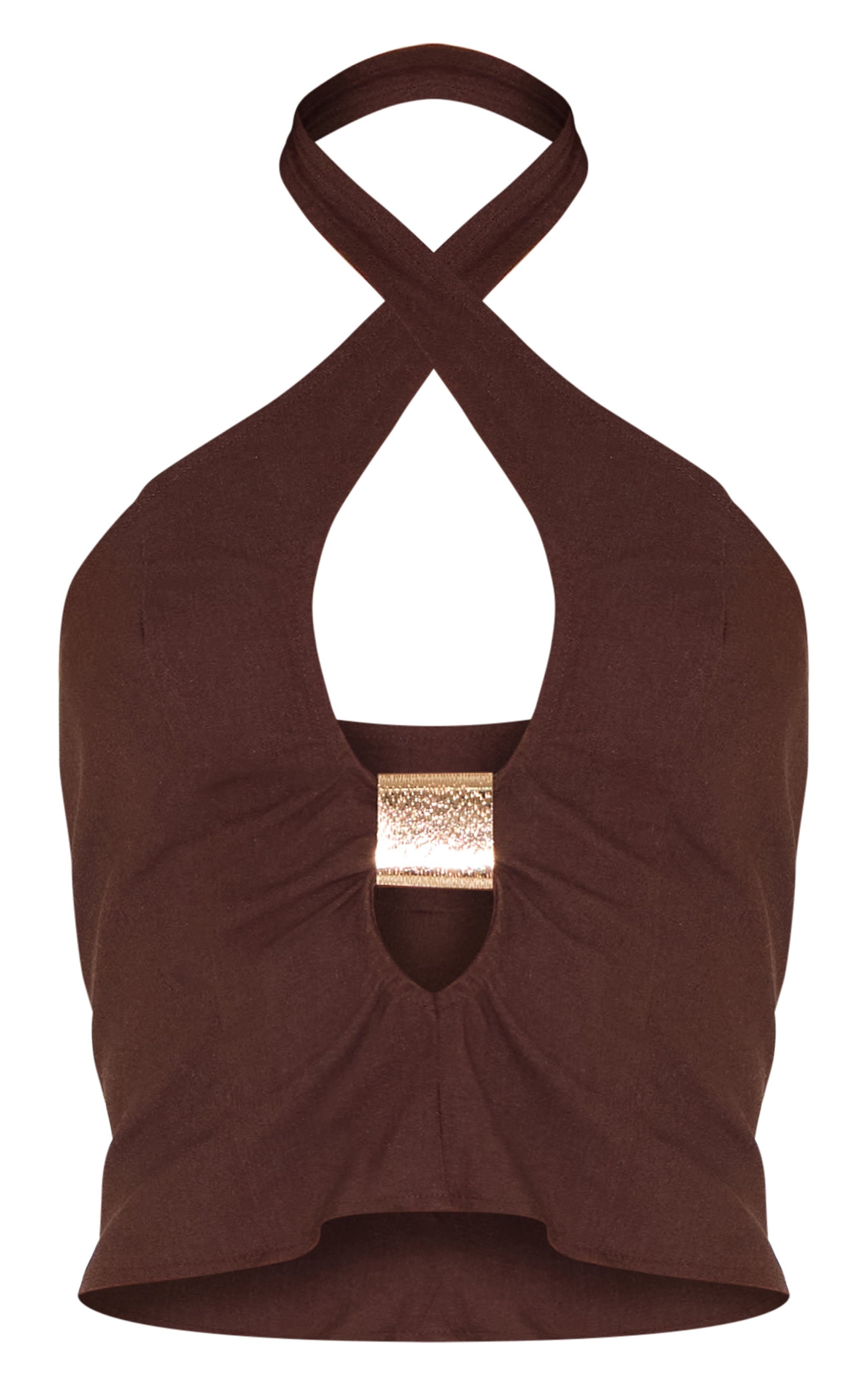 Tall Chocolate Trim Detail Halterneck Crop Top image 5