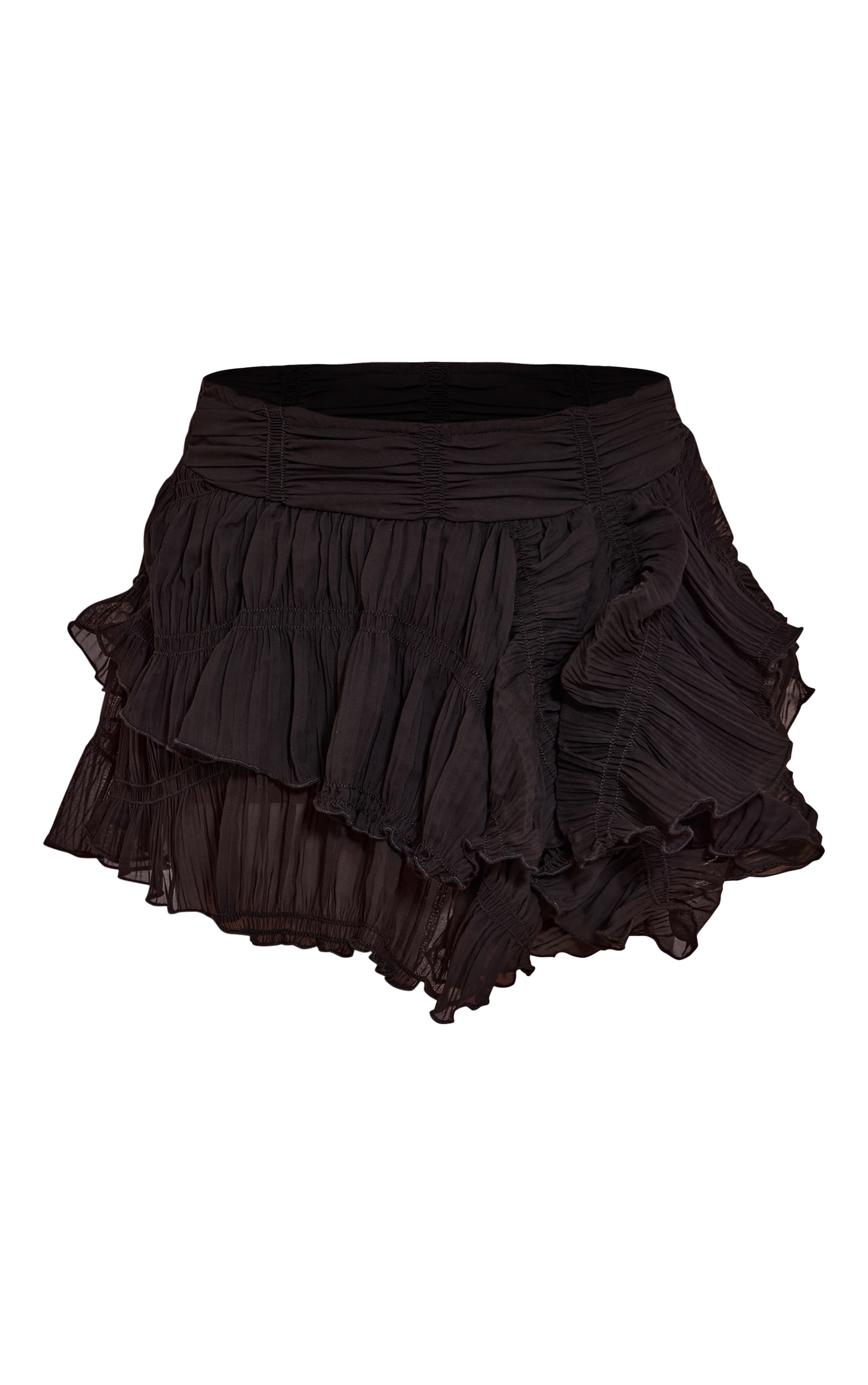 Black Ruched Textured Low Rise Mini Skirt image 6