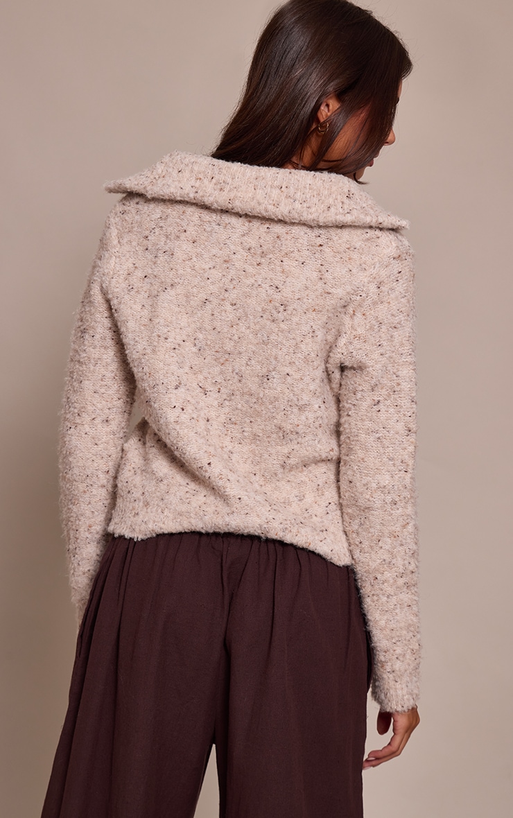 Beige Marl Zip Through Cardigan image 2