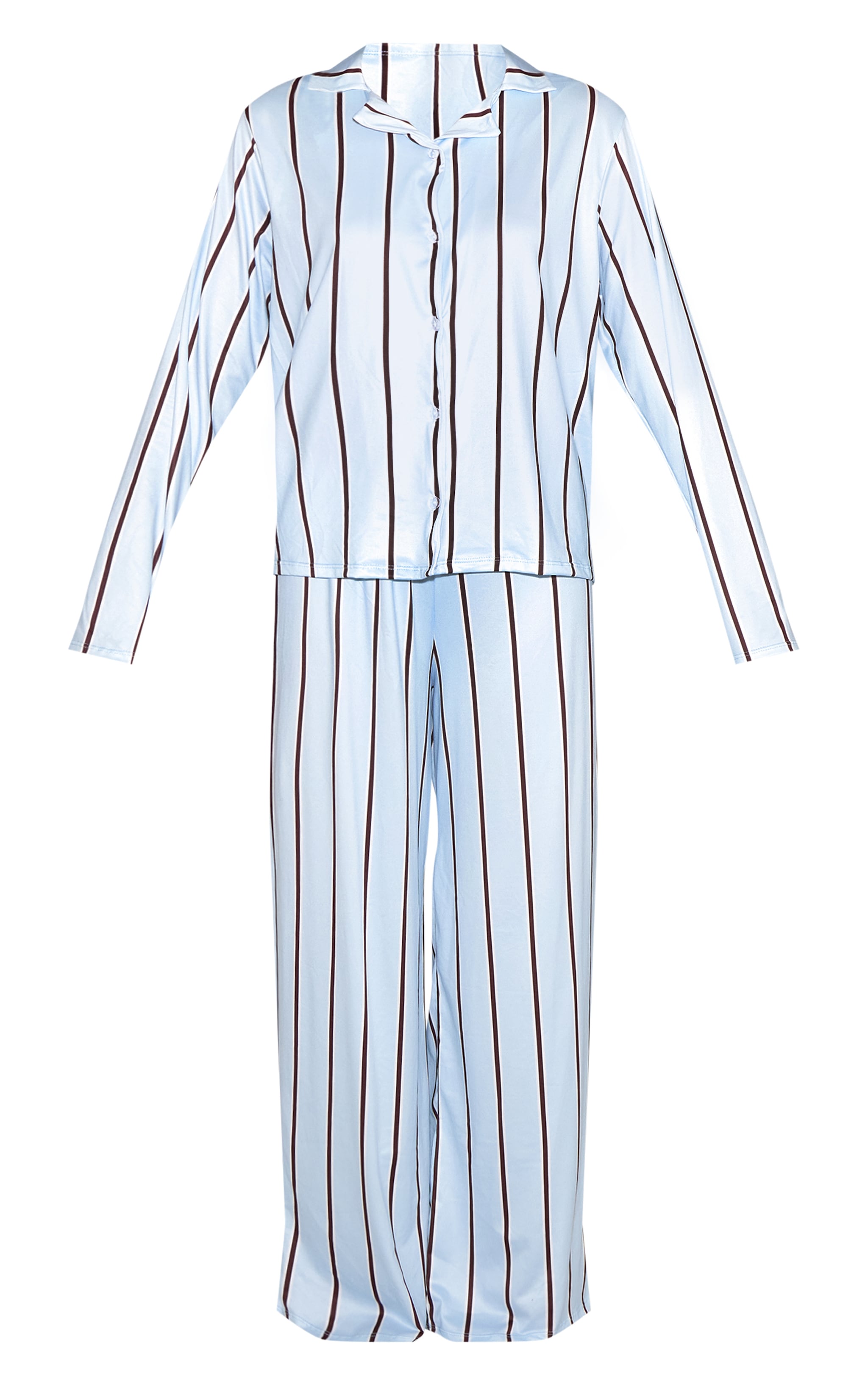 Blue & Brown Striped Long Sleeve Button Through PJ Set image 5