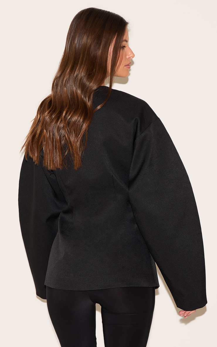 Black Cocoon Sleeve Cinched Waist Pocket Blazer image 2
