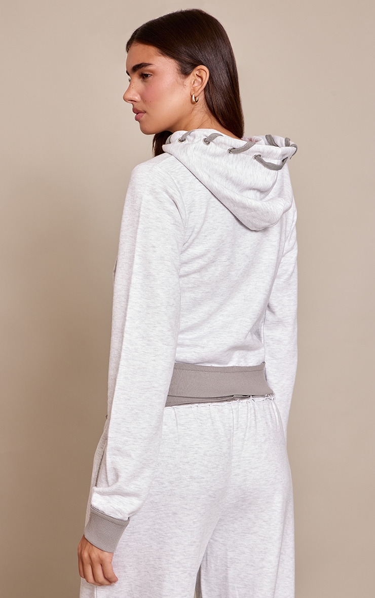 Grey Marl Contrast Detail Zip Up Fitted Jacket image 2