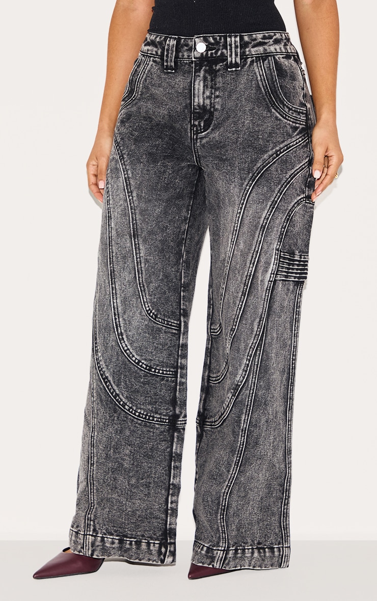 Petite Grey Panel Seam Detail Wide Leg Jeans image 2