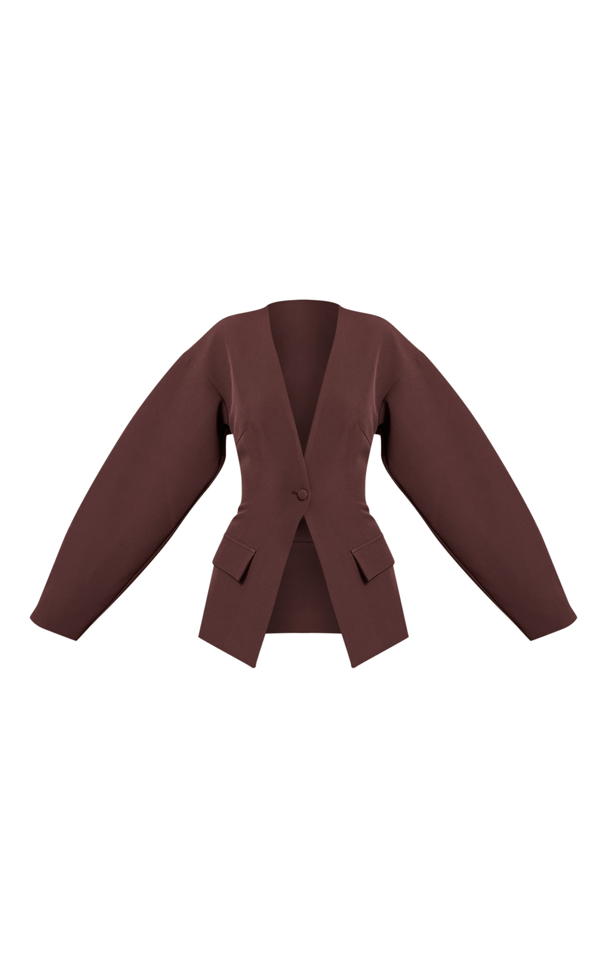 Chocolate Cocoon Sleeve Cinched Waist Pocket Blazer image 5