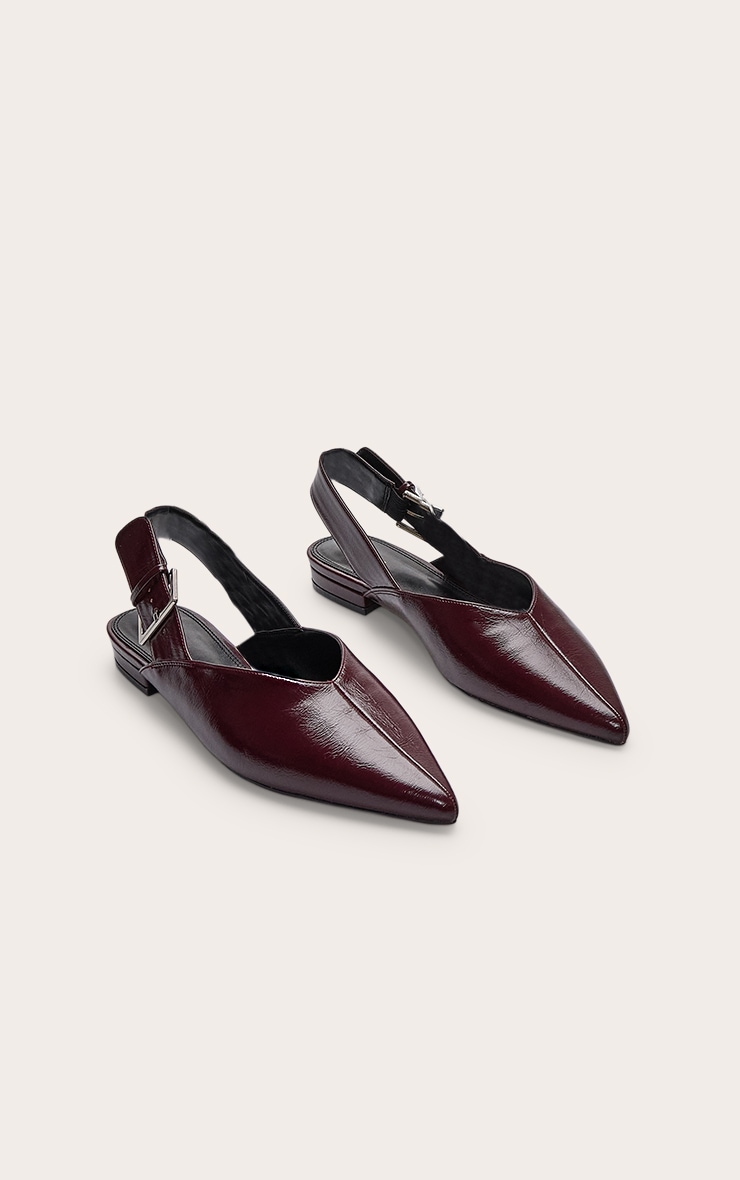 Burgundy Crinkle PU Buckle Point Toe Sling Back Mules image 3