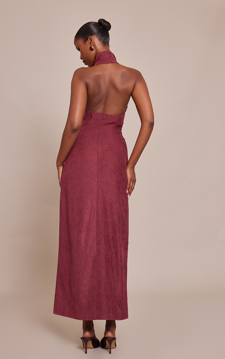 Plum Textured Cowl Neck Sleeveless Maxi Dress image 2