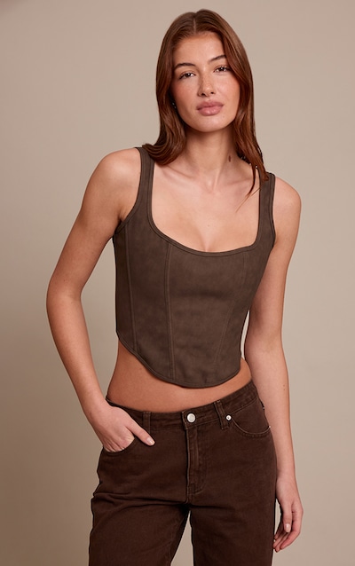 Mushroom Coated Woven Scoop Neck Bonded Corset