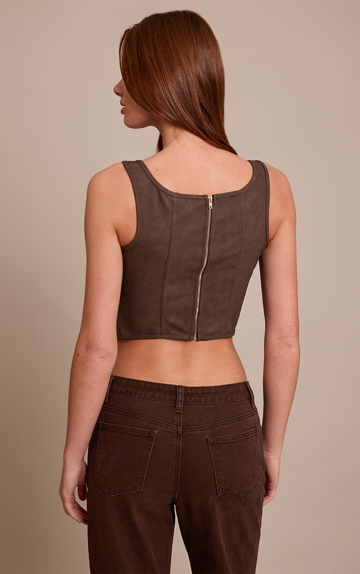 Corset tissé enduit gris champignon à col rond et lisérés structurants image 2