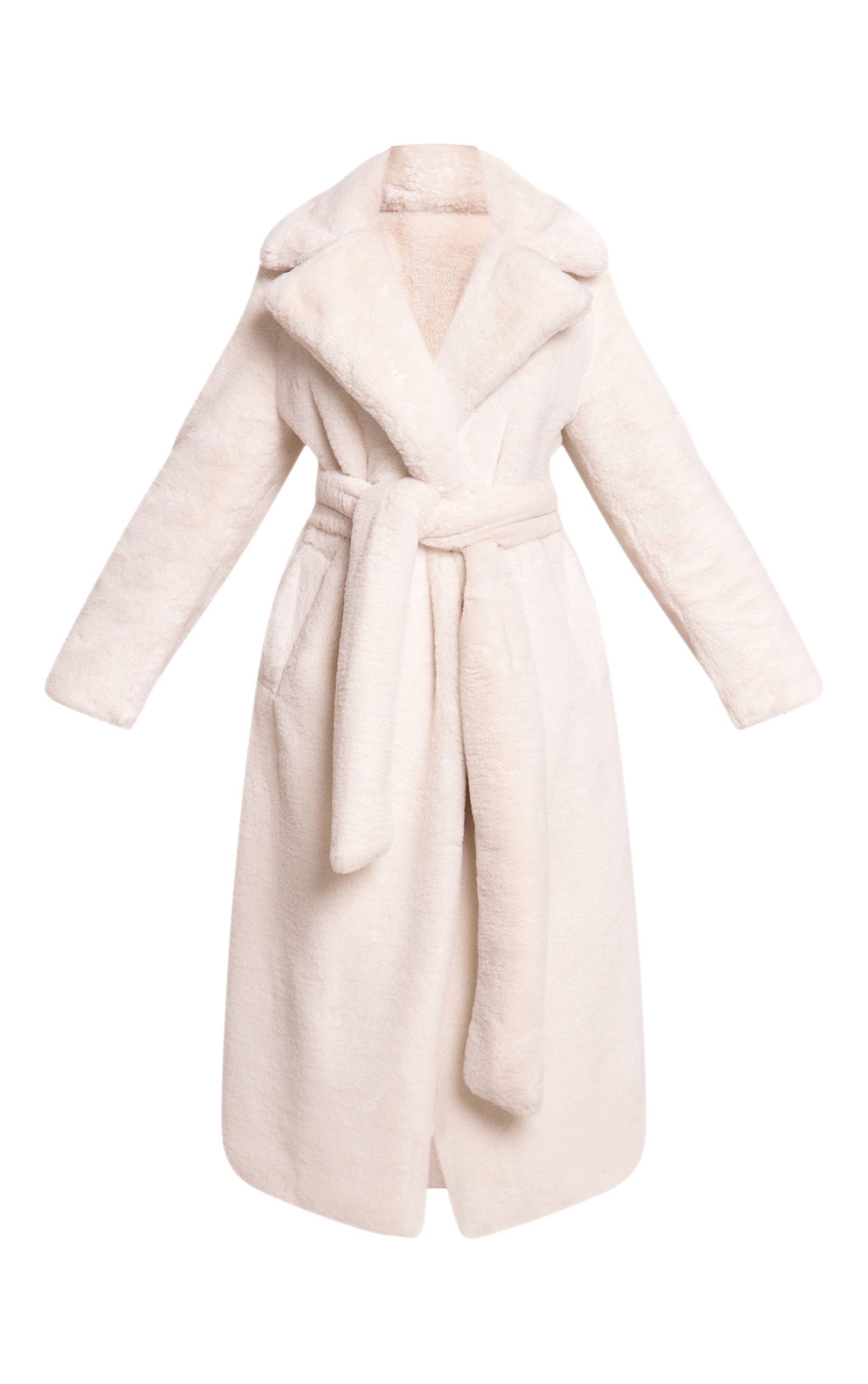 Petite Beige Faux Fur Tie Waist Maxi Coat image 5