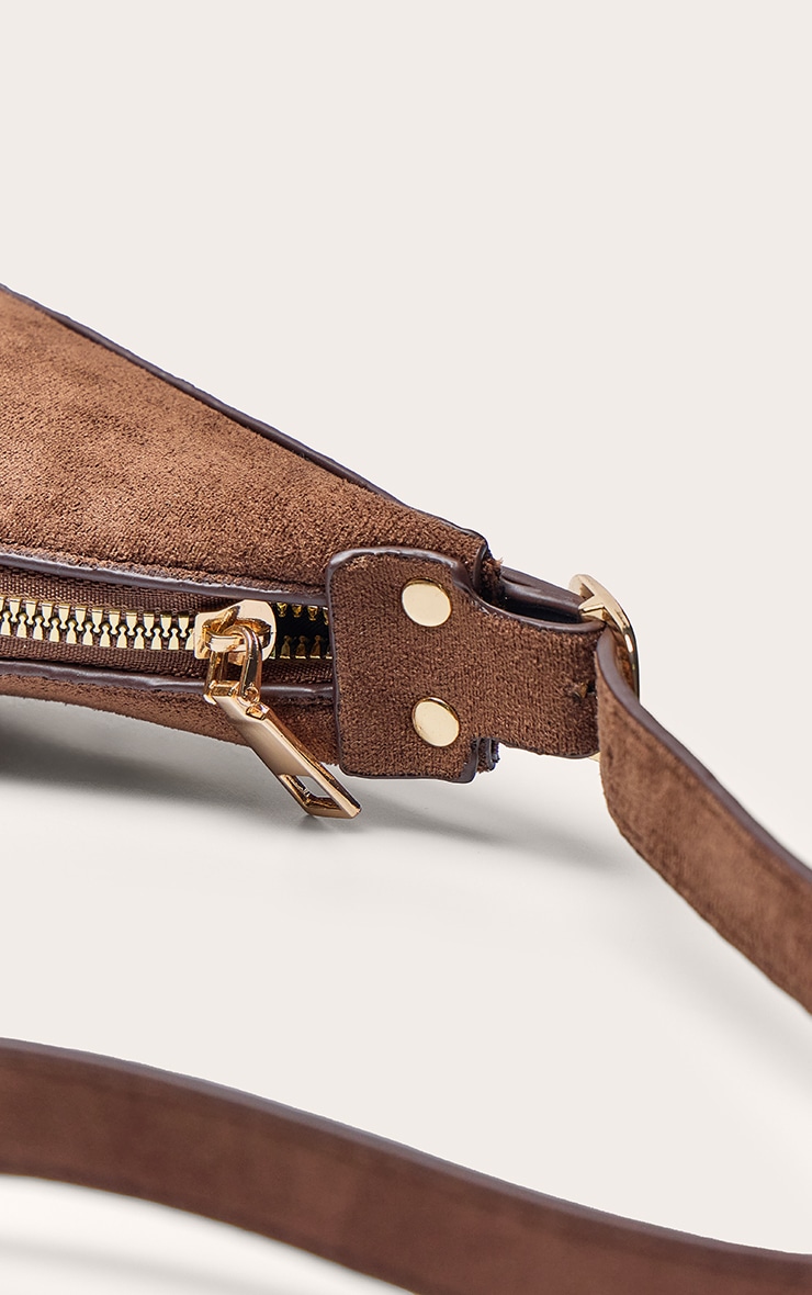Chocolate Faux Suede Curved Shoulder Bag image 4