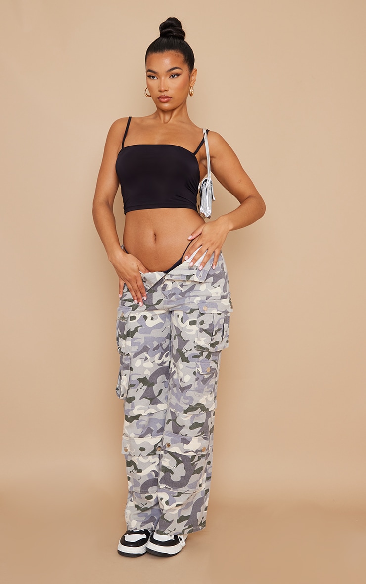 Basic Black Slinky Strappy Crop Top image 3