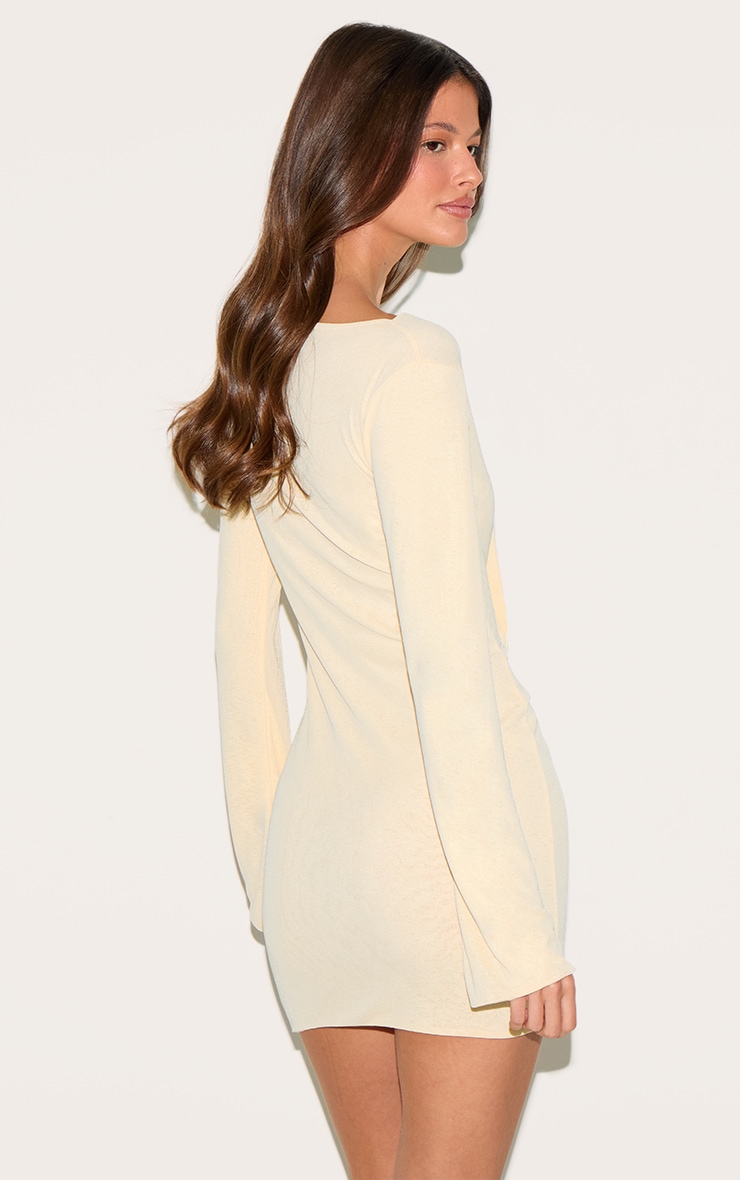 Almond Onion Skin Boat Neck Flute Sleeve Mini Dress image 2