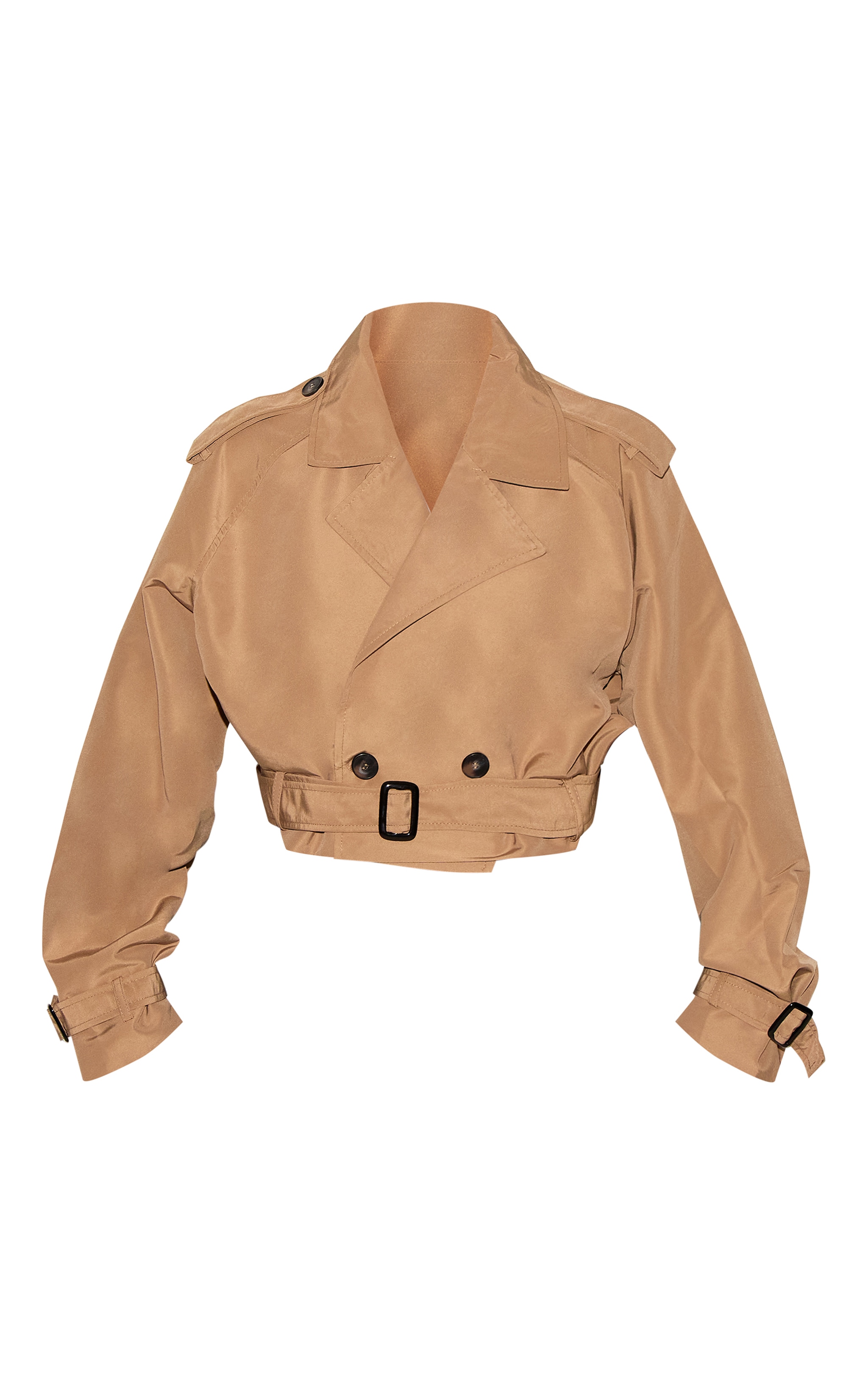 Plus Taupe Belted Cropped Trench Coat | Plus Size