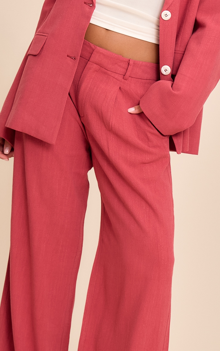 Dark Red Tailored Linen Wide Leg Pants image 4