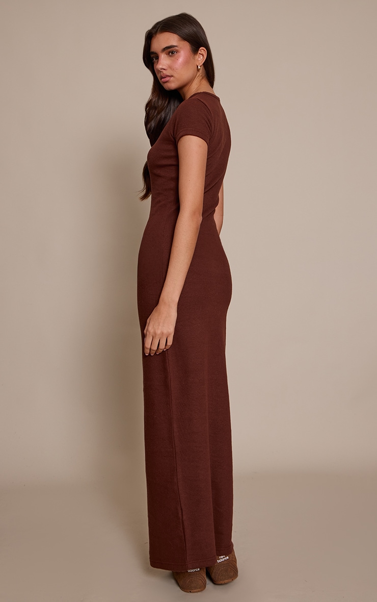 Brown Soft Brushed Short Sleeve Maxi Dress image 2