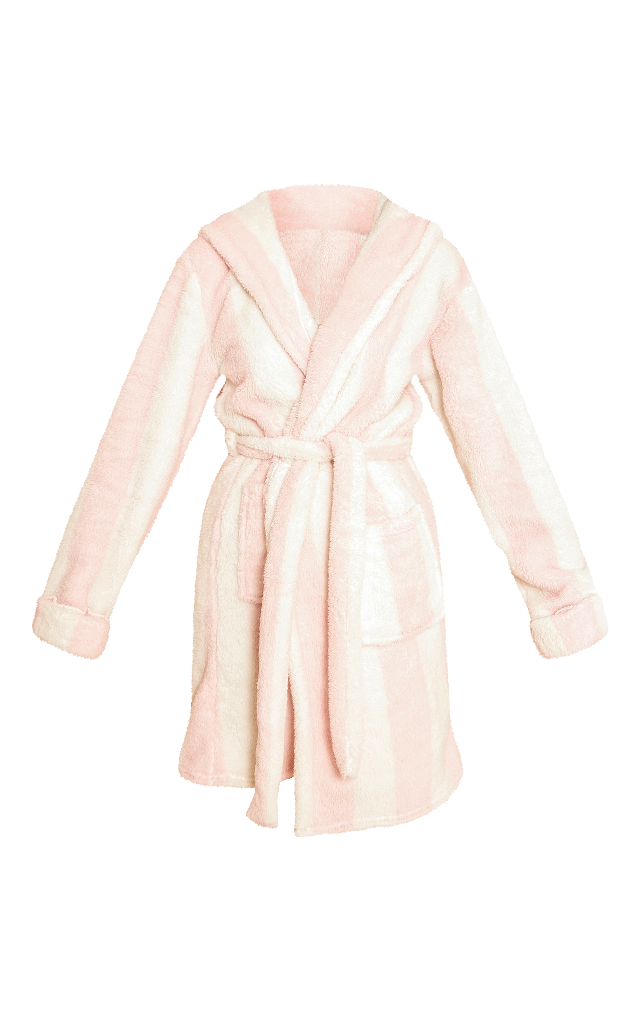 Pink Stripe Fleece Hooded Short Dressing Gown image 5