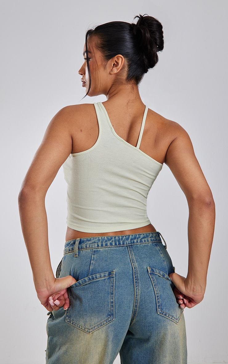 Sage Soft Rib Asymmetric Strap Detail Crop Top image 2