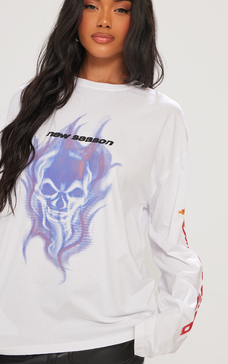 Warm White New Season Printed Long Sleeve Oversized T Shirt image 4